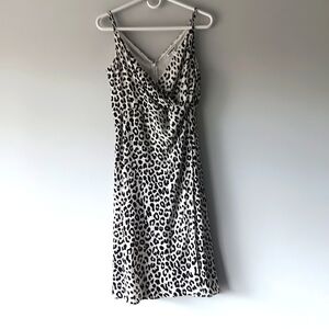 Express Faux Wrap Spaghetti Strap V-neck Dress Cheetah Print Black White Small